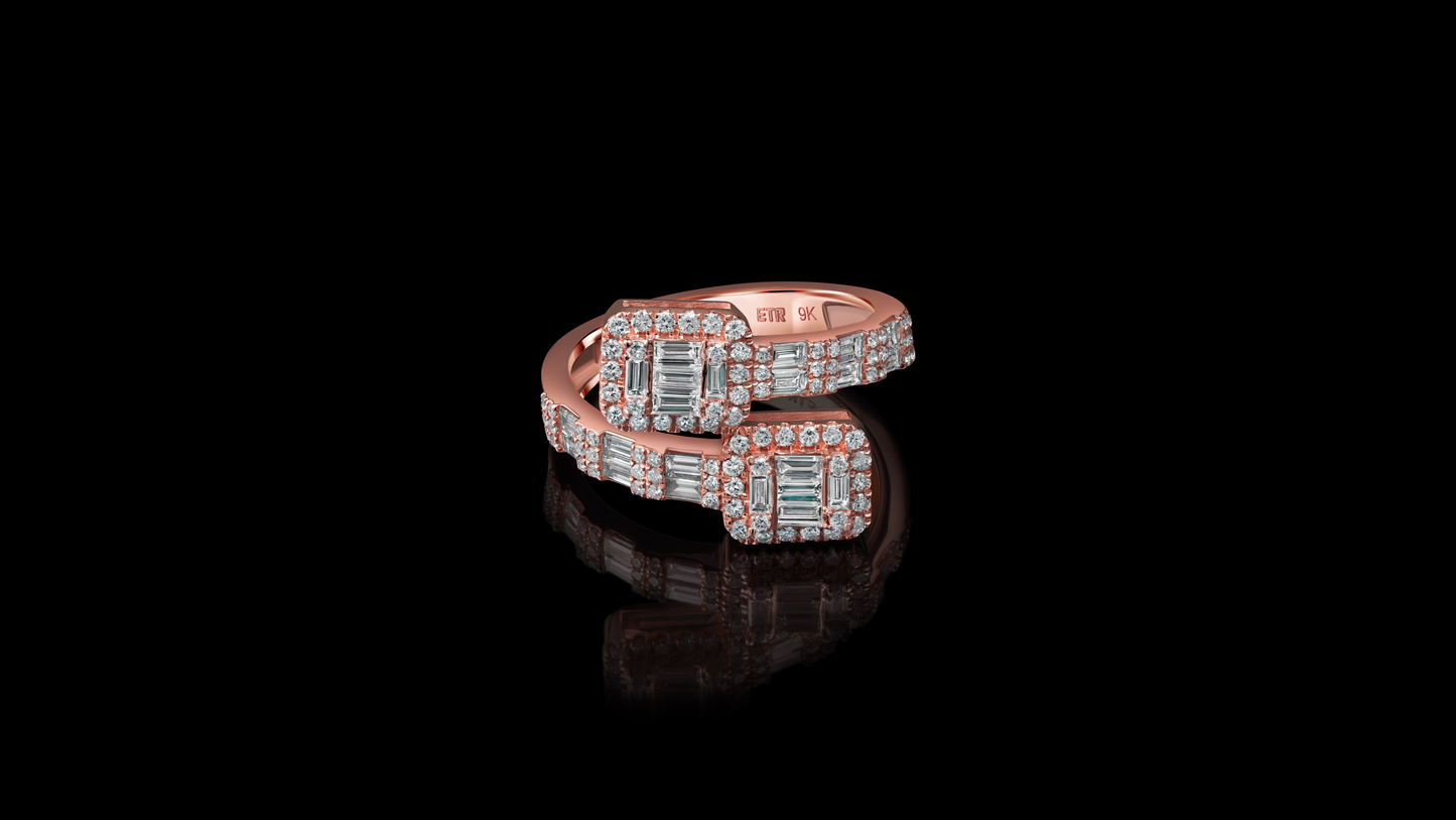 9 Carat Solid Rose/White/ Yellow Gold - Twin “Baguette” ring